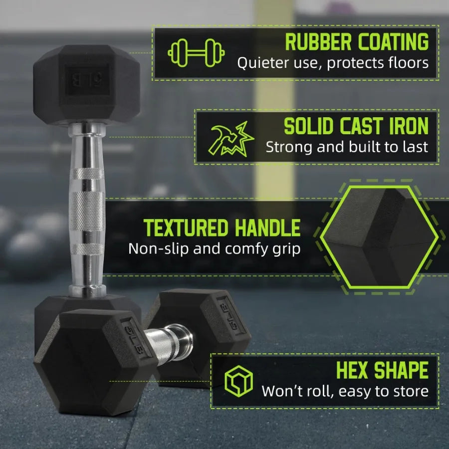 5lb Rubber Encased Hex Dumbbell Pair